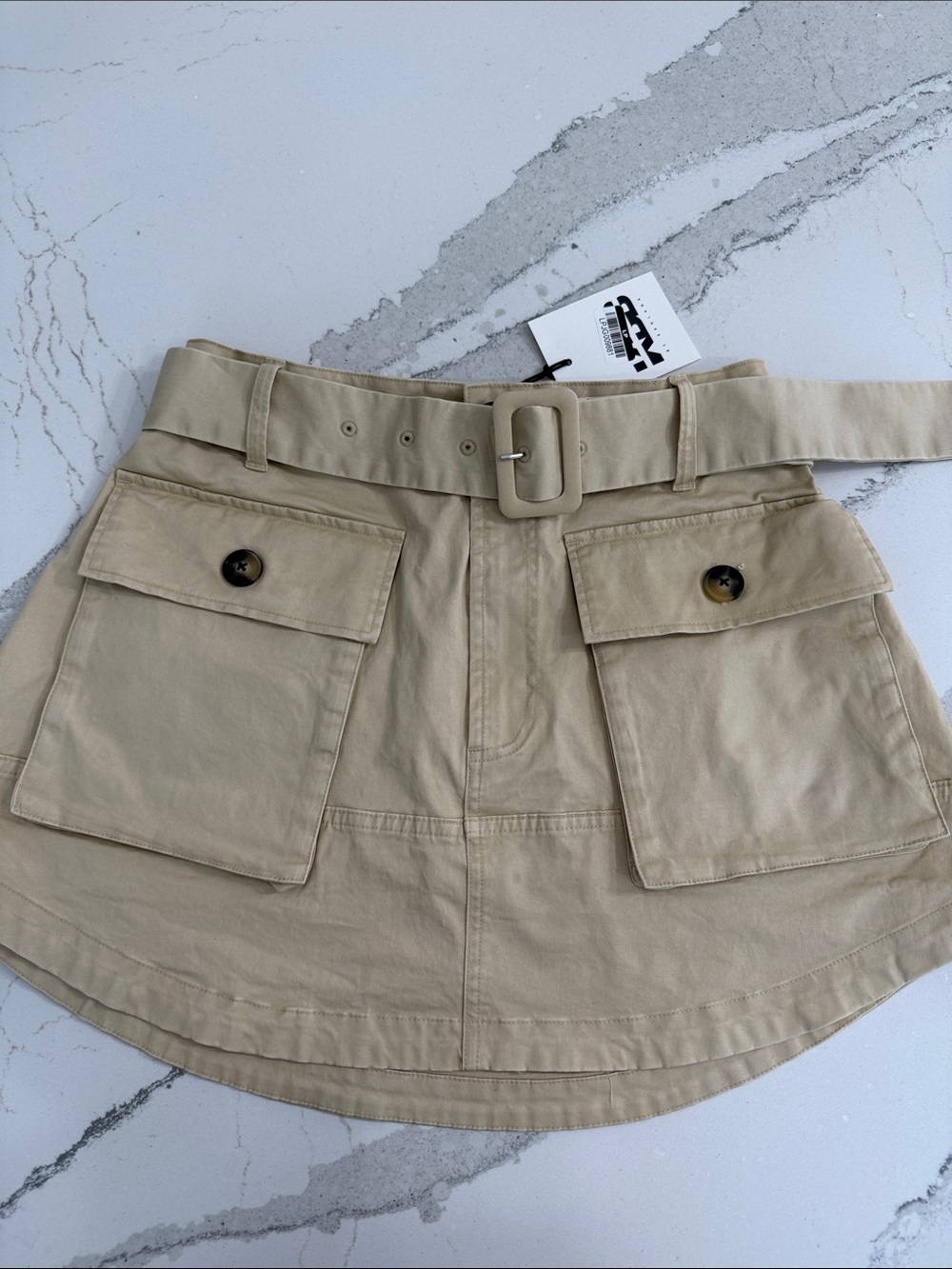 KBB by Kahlana Utility Pocket Beige Mini Skirt with Belt- 4